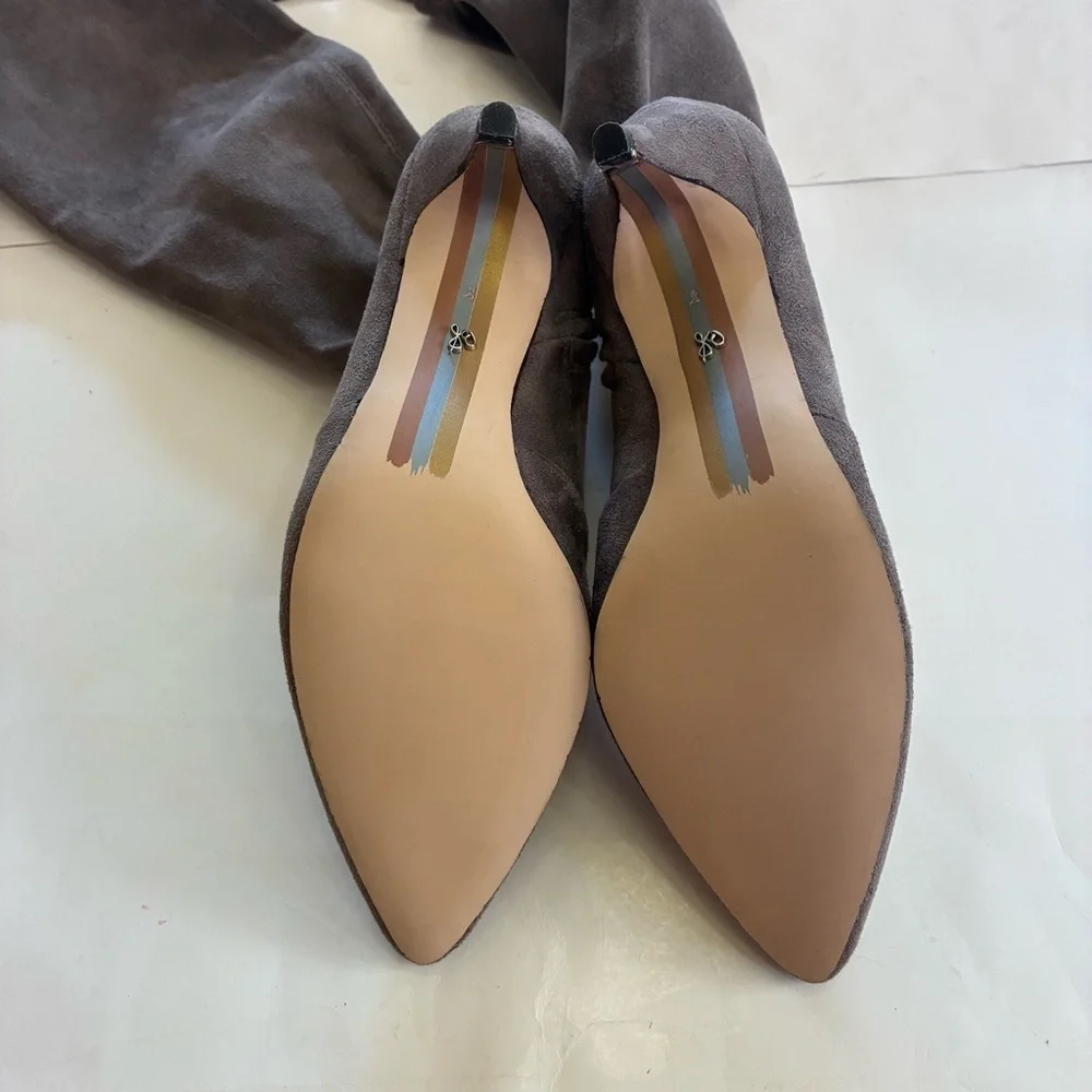Sam Edleman Kristie Pointed Toe Kitten Heel Taupe Over The Knee Boots Size 8
